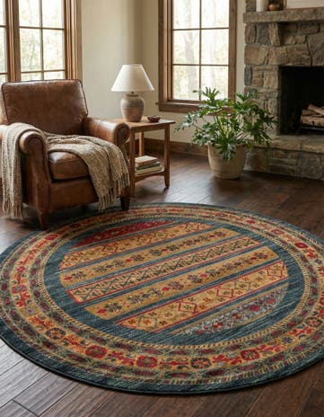 Blue Kashkuli Gabbeh Round Rug