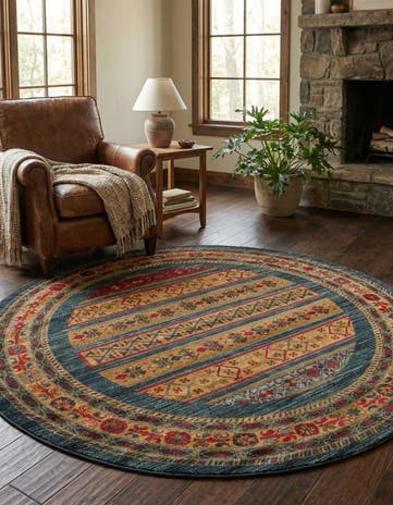 Blue Kashkuli Gabbeh Round Rug