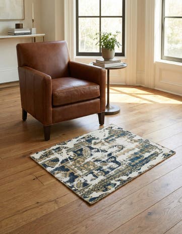 3' 7 x 4' 3 Hand Knotted Ultra Vintage Persian Wool Square Rug