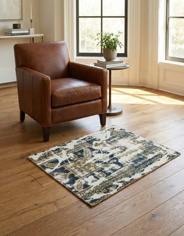 3' 7 x 4' 3 Hand Knotted Ultra Vintage Persian Wool Square Rug