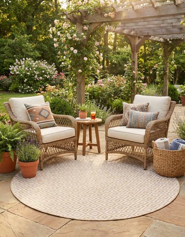 Beige Easy-Clean Jill Zarin Costa Rica Indoor / Outdoor Round Rug