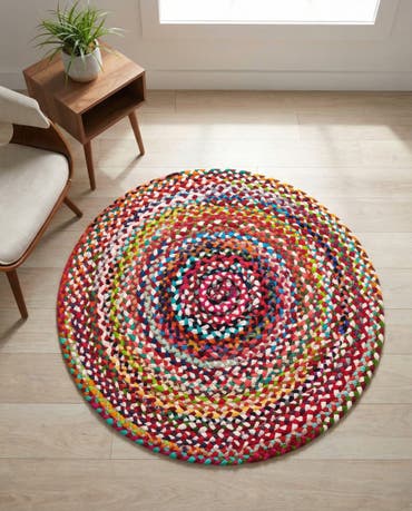  3' 3 x 3' 3  Hand Braided Chindi Round Rug