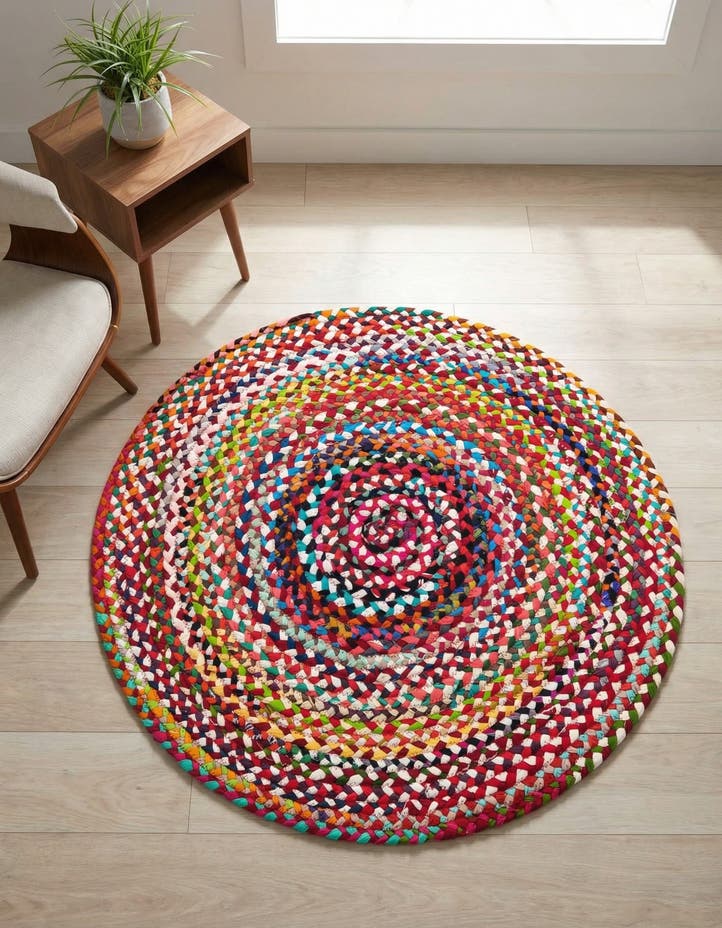 3' 3 x 3' 3 Handmade Braided Chindi Round Rug