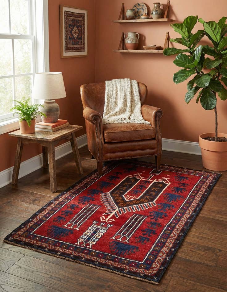 Detail image of 2' 9 x 4' 9 Hand Knotted Balouch Persian Wool Rug