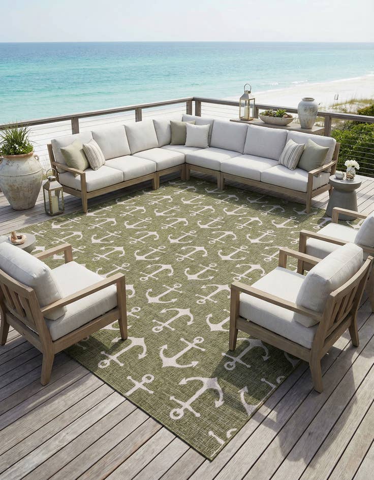Detail image of 13' x 13'  Washable Coastal Indoor / Outdoor Square Rug