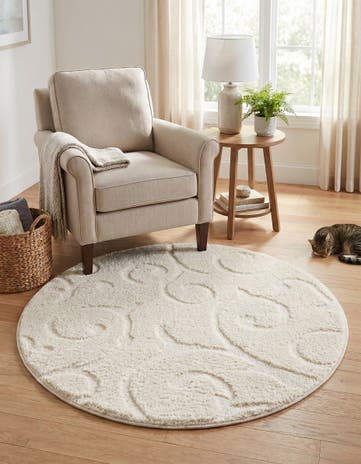 Ivory Botanical Shag Round Rug