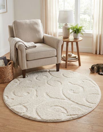 Ivory Botanical Shag Round Rug
