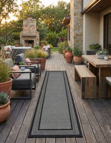 Gray Easy-Clean Border Indoor / Outdoor Runner Rug