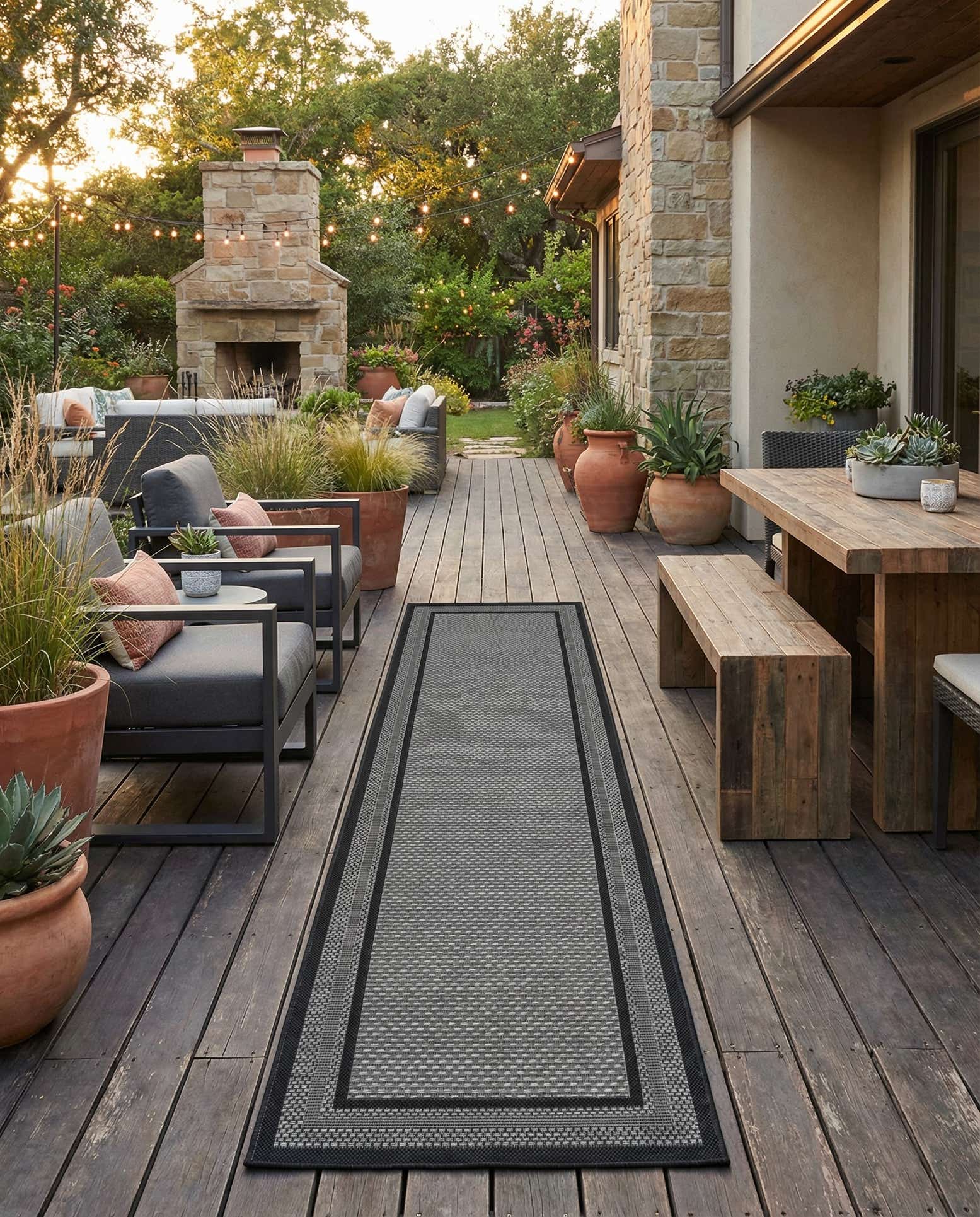 2' x 8' Easy-Clean Border Indoor / Outdoor Runner Rug