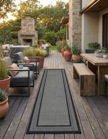 Gray Easy-Clean Border Indoor / Outdoor Runner Rug