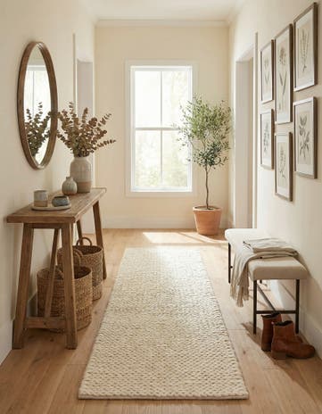 Ivory Hand Woven Lana New Zealand Wool Runner Rug