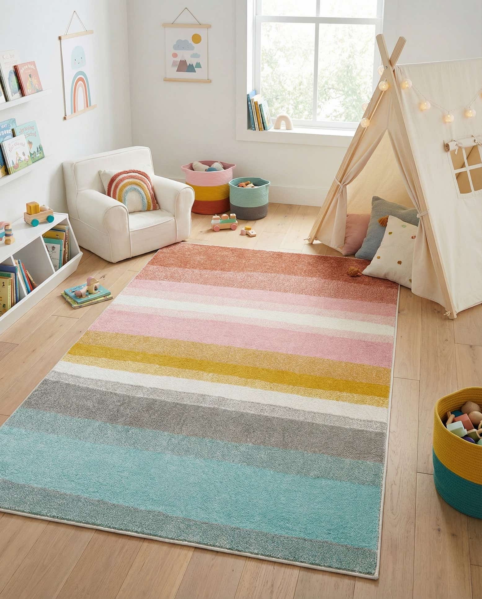 4' x 6' Rainbow Stripes Whimsy Kids Rug