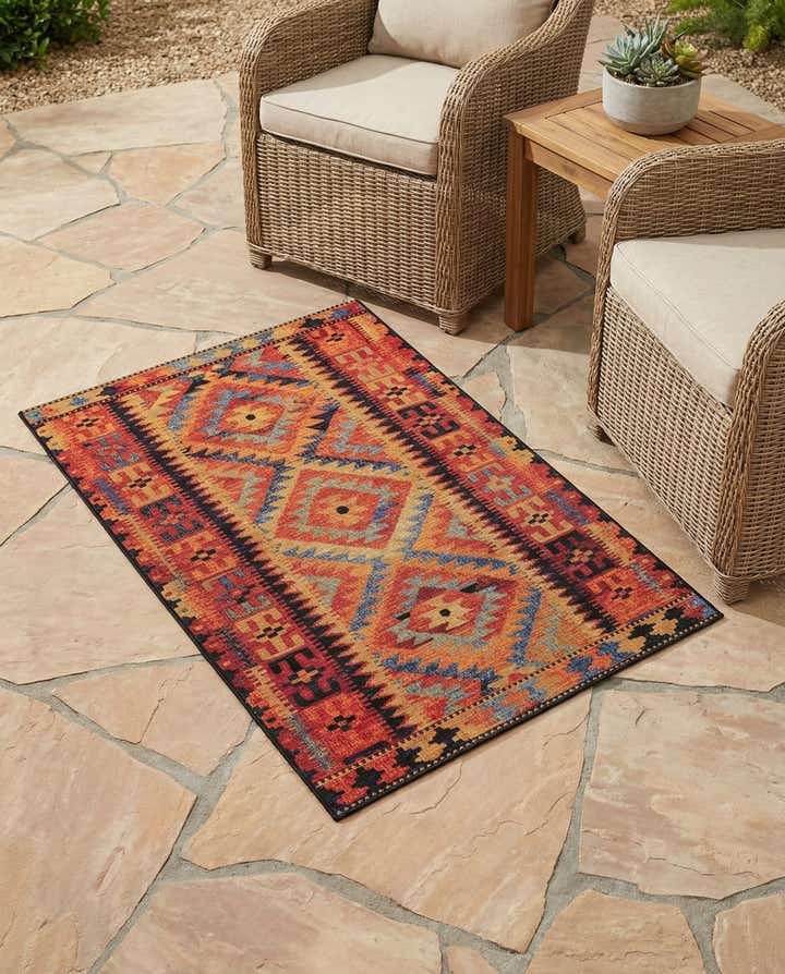 3' 3 x 5' 3 Easy-Clean Tribal Indoor / Outdoor Rug