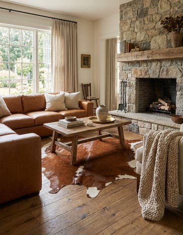 5' 9 x 6' 1 Cowhide Leather Square Rug