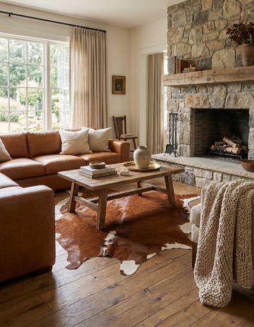 5' 9 x 6' 1 Cowhide Leather Square Rug