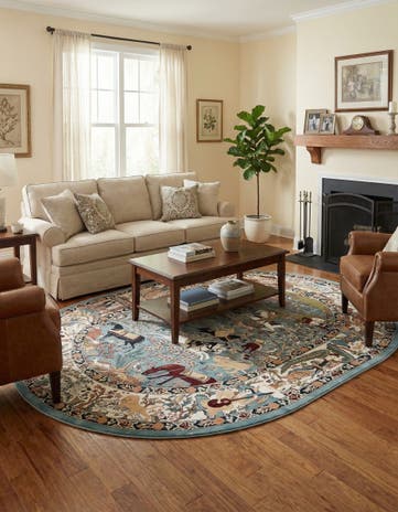 Blue Nain Design Oval Rug