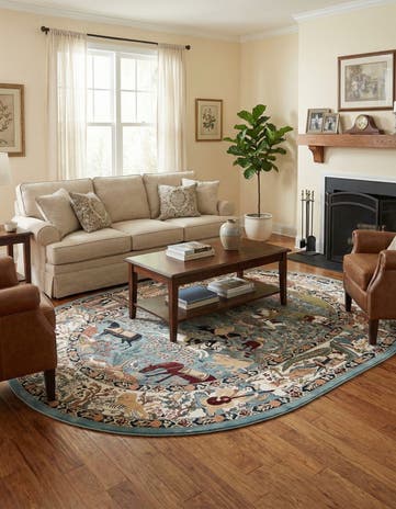 Blue Nain Design Oval Rug