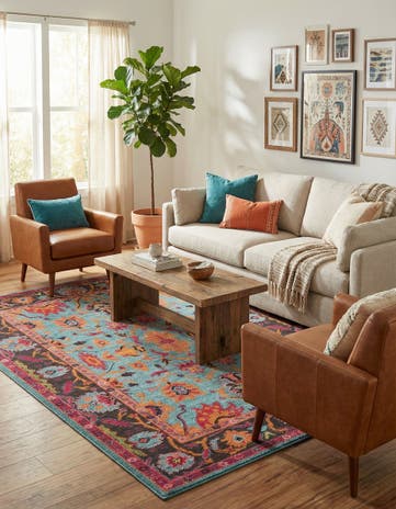 Light Blue Washable Palazzo Rug