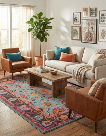 Light Blue Washable Palazzo Rug