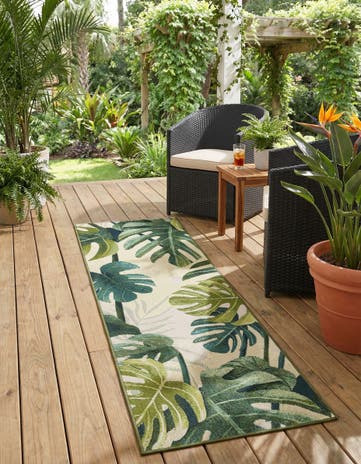 Green Easy-Clean Botanical Indoor / Outdoor Runner Rug