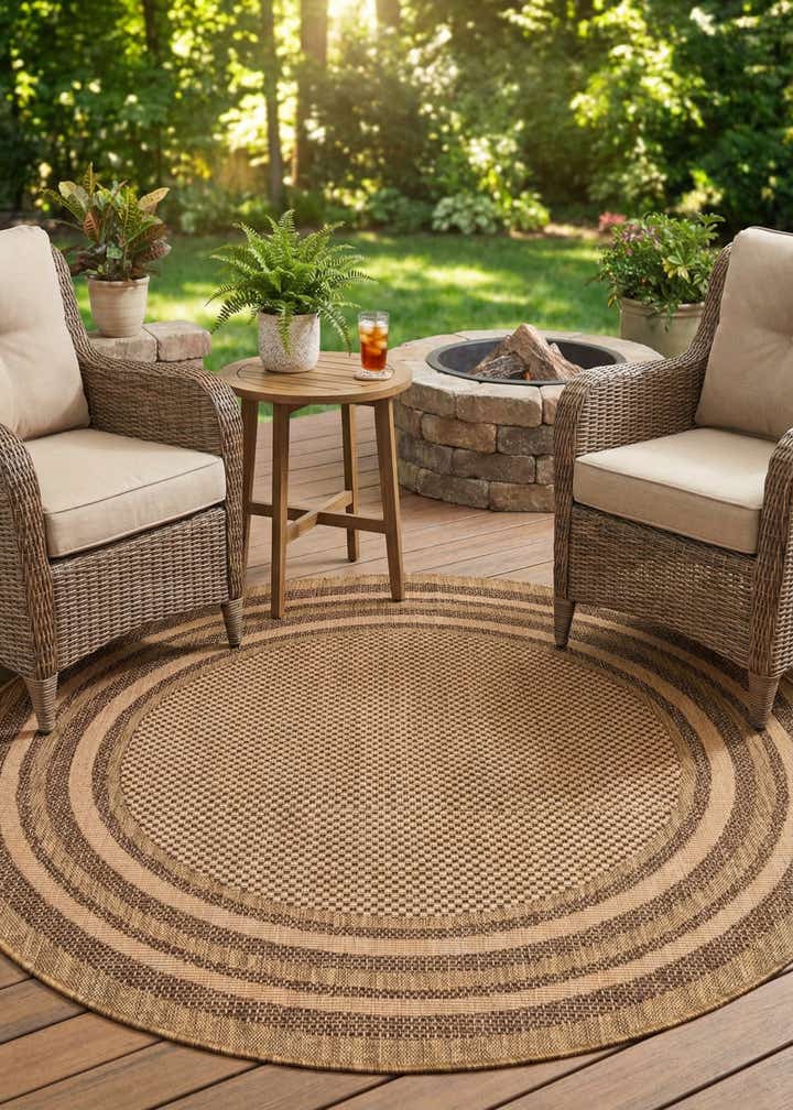 6' x 6' Easy-Clean Border Indoor / Outdoor Round Rug