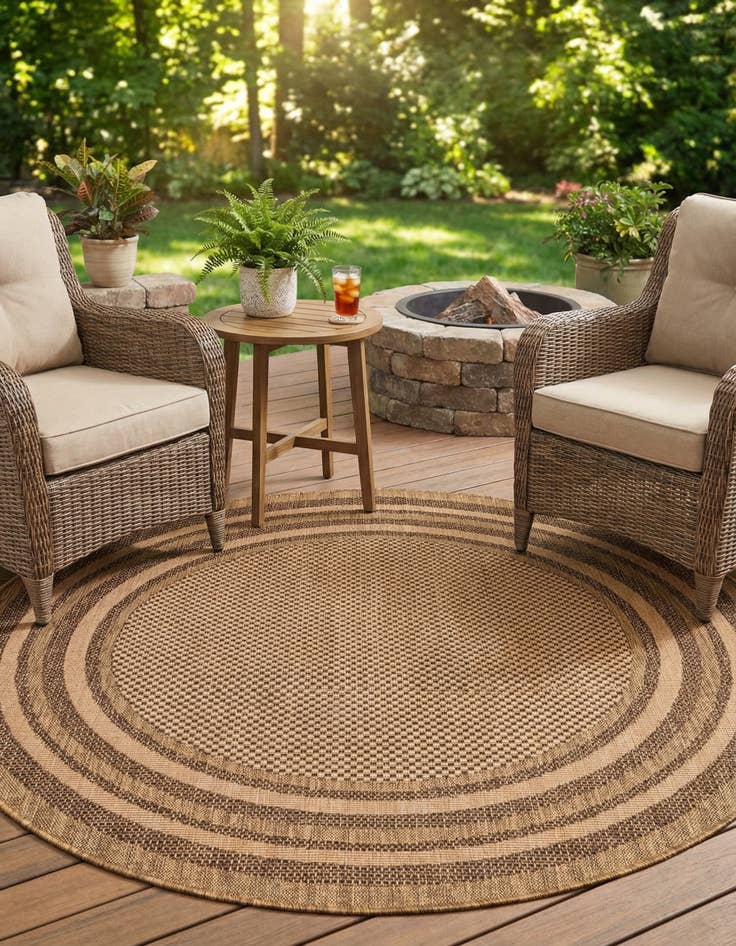Detail image of 6' x 6' Washable Border Indoor / Outdoor Round Rug