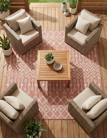 Rust Red Easy-Clean Lattice Indoor / Outdoor Square Rug