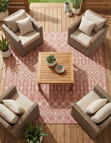Rust Red Easy-Clean Lattice Indoor / Outdoor Square Rug