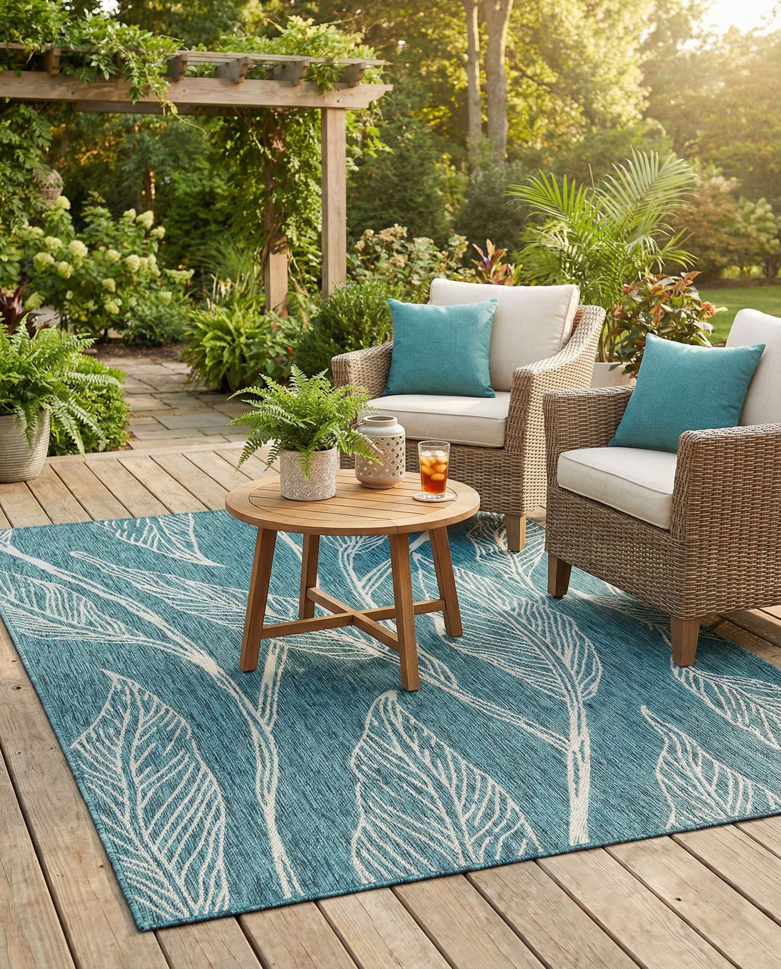 5' 3 x 8' Easy-Clean Botanical Indoor / Outdoor Rug