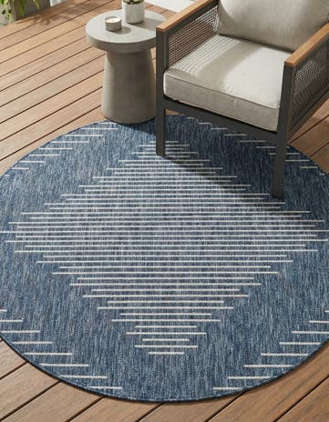Blue Easy-Clean Modern Indoor / Outdoor Round Rug