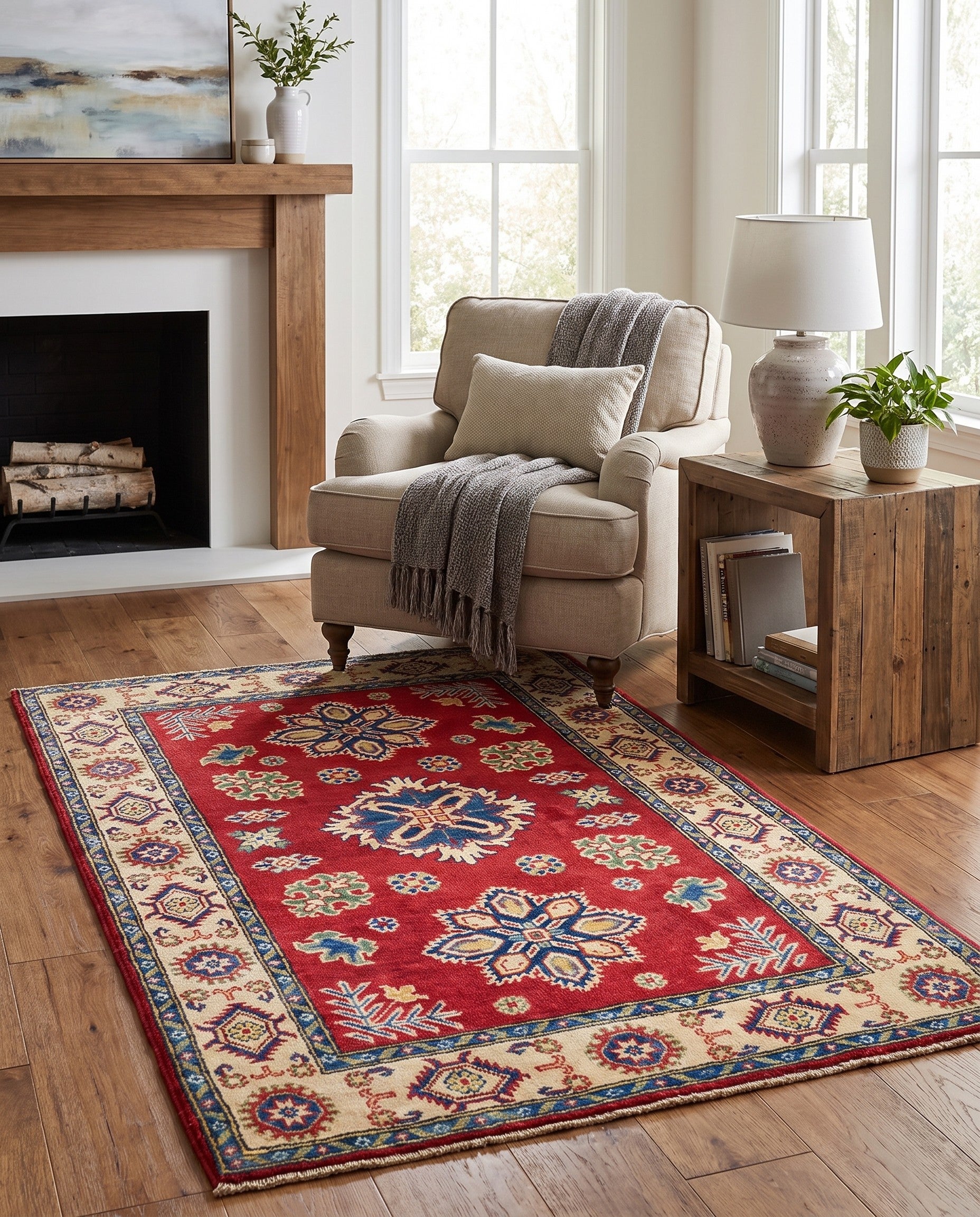3' 4 x 5' Hand Knotted Kazak Rug