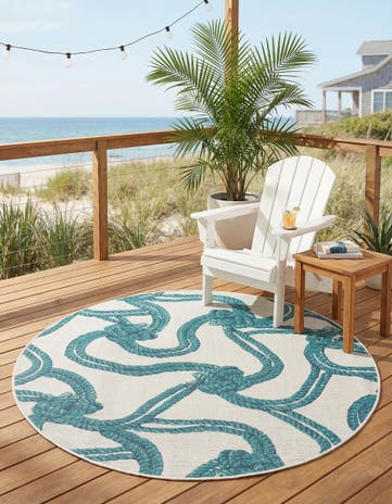 7' x 7' Easy-Clean Coastal Indoor / Outdoor Round Rug