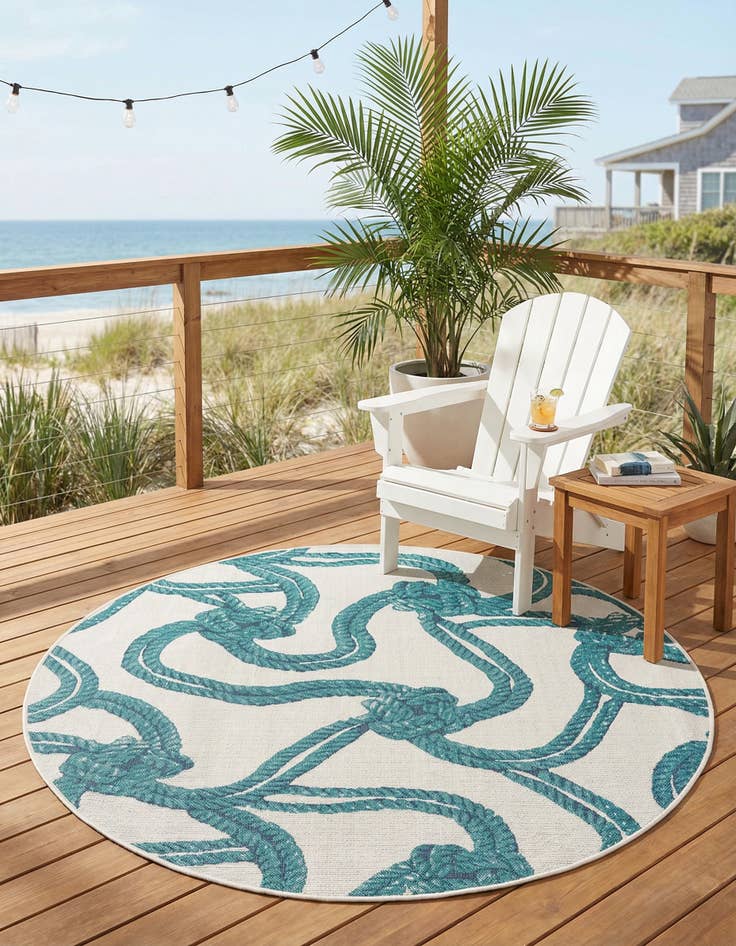 Detail image of 7' x 7' Washable Coastal Indoor / Outdoor Round Rug