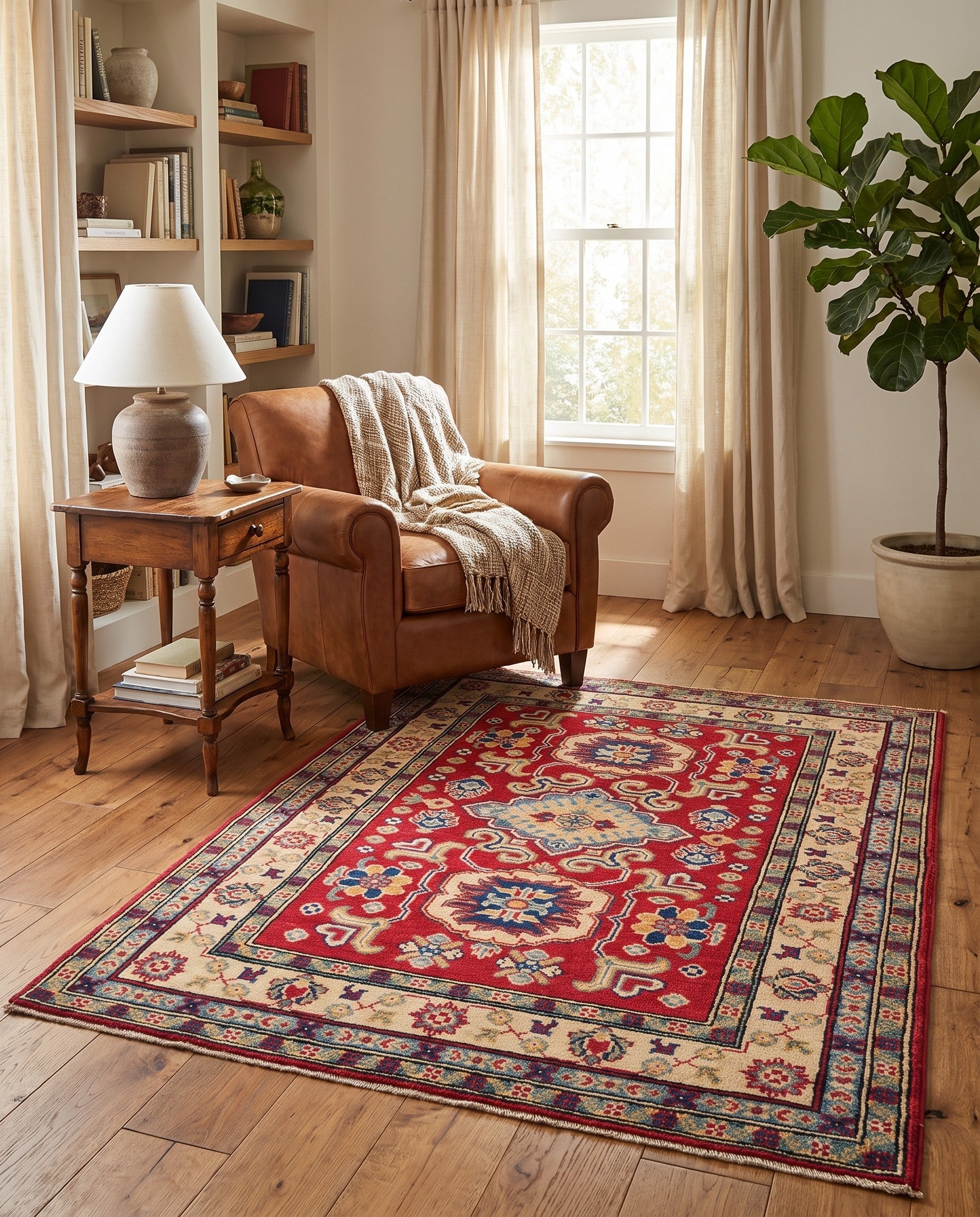 3' 5 x 4' 9 Hand Knotted Kazak Rug