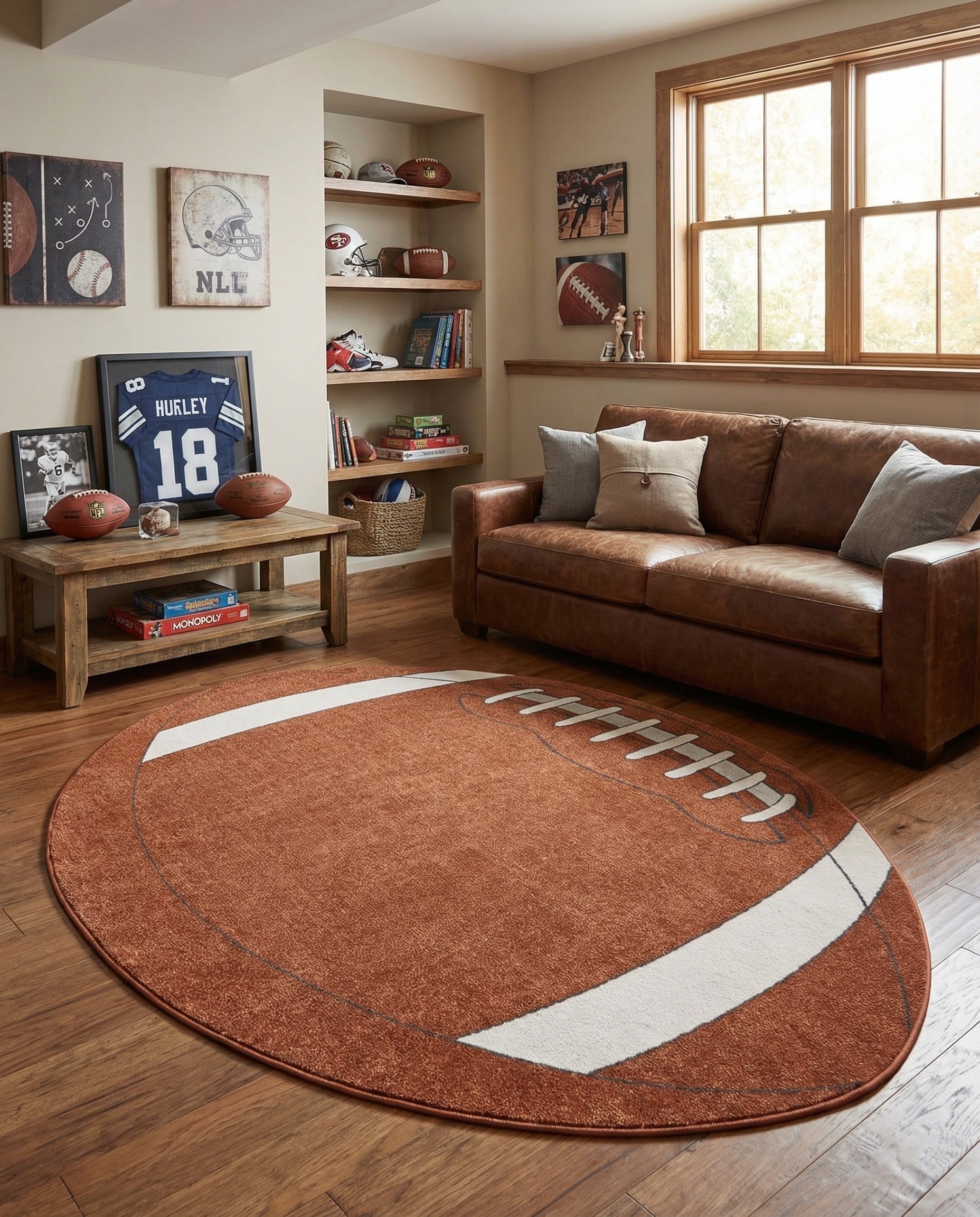 5' 3 x 7' Sports Washable Oval Rug