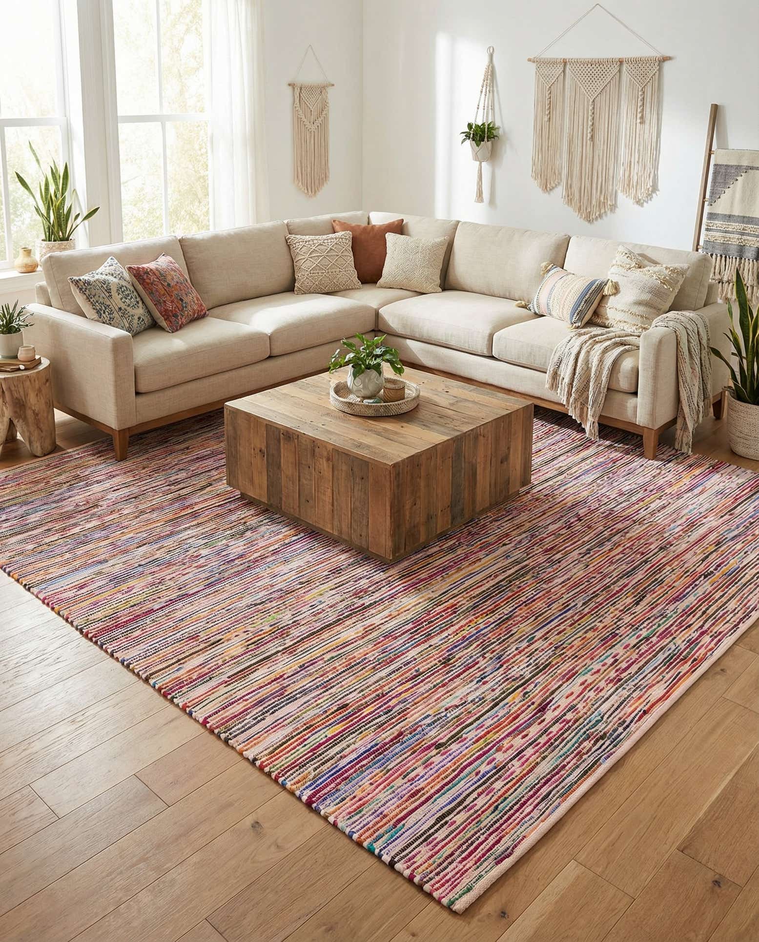 305cm x 305cm Handgewebt Chindi Cotton Quadrat Teppich