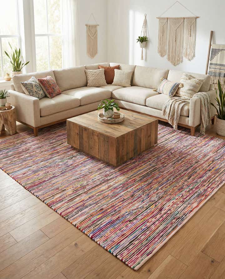 305cm x 305cm Handgewebt Chindi Cotton Quadrat Teppich