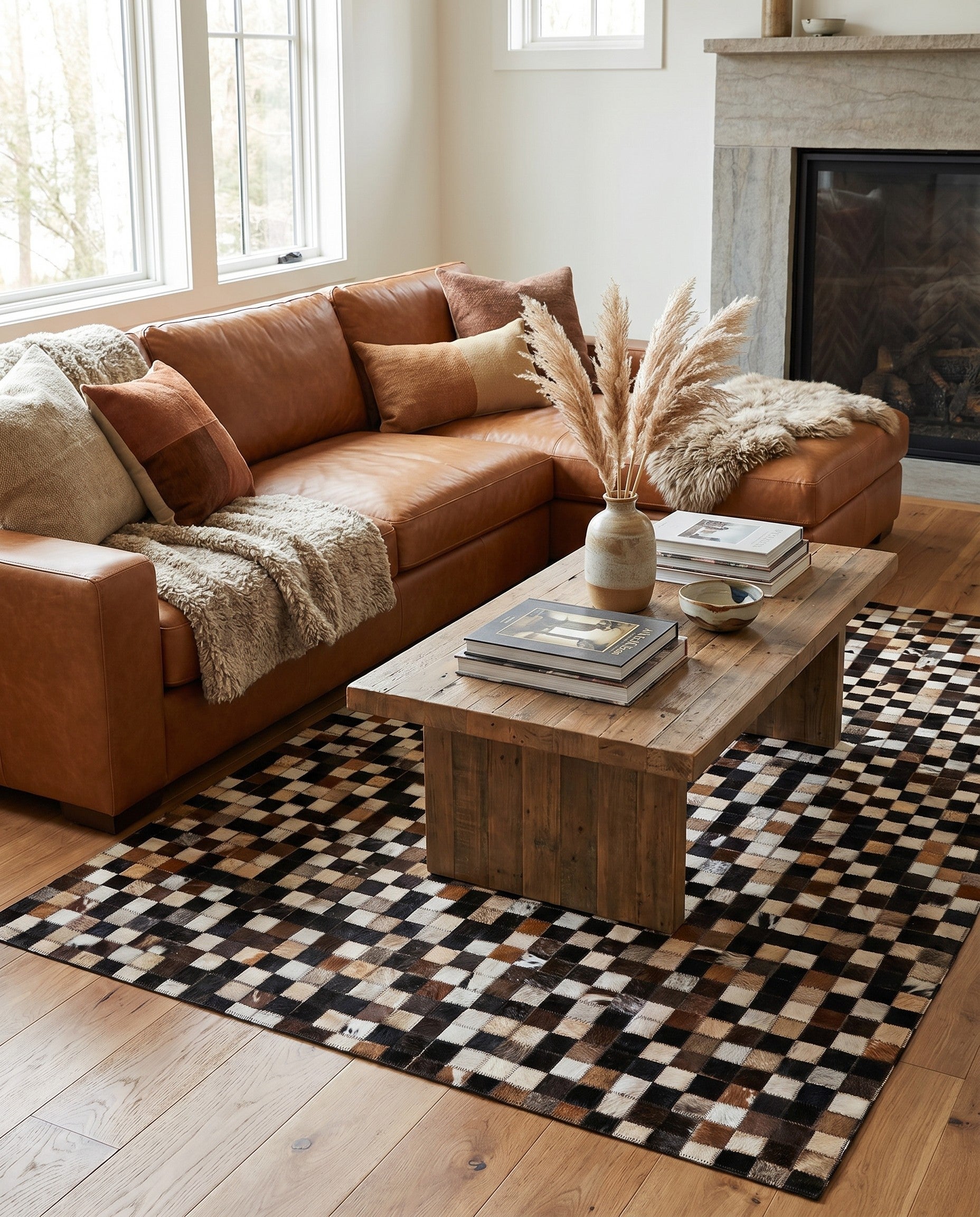 4' x 6' 2 Cowhide Leather Rug