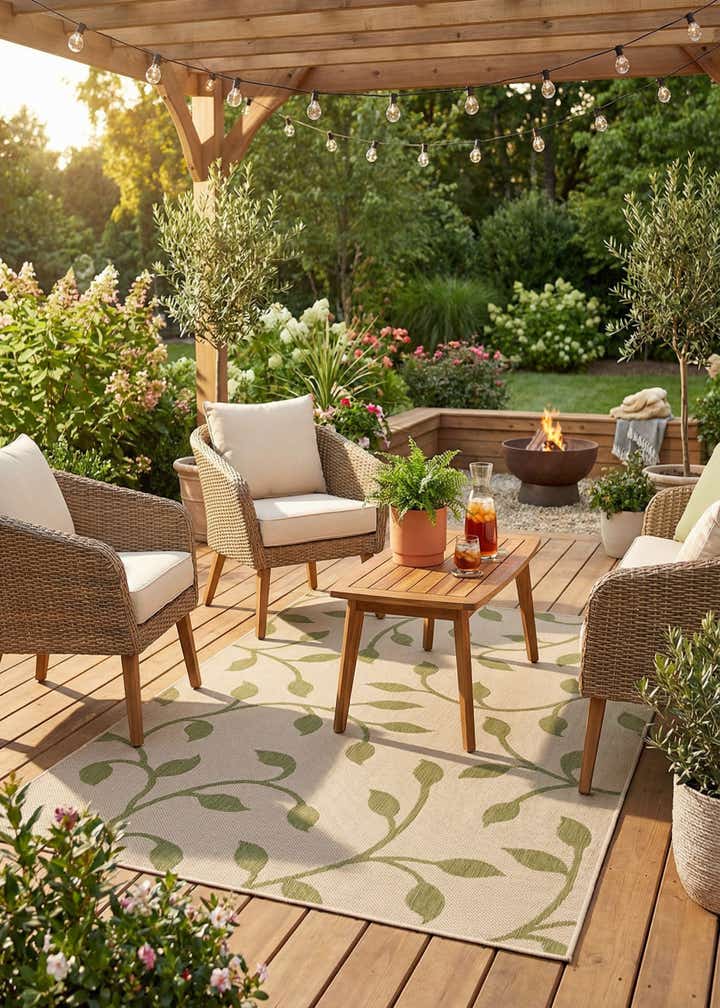 5' 3 x 8' Easy-Clean Botanical Indoor / Outdoor Rug