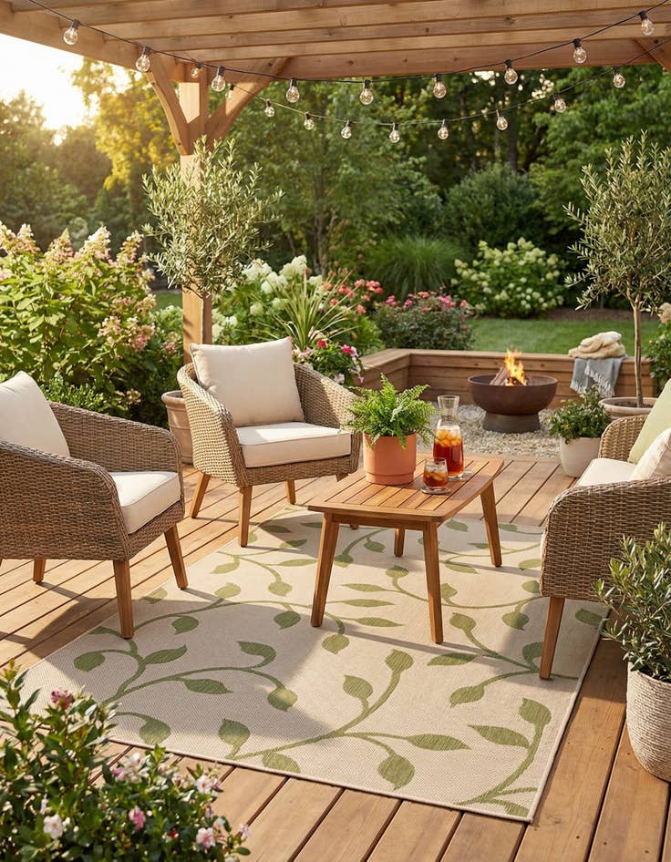 Detail image of 5' 3 x 8' Washable Botanical Indoor / Outdoor Rug