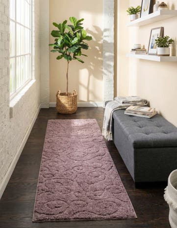 Violet Botanical Shag Runner Rug