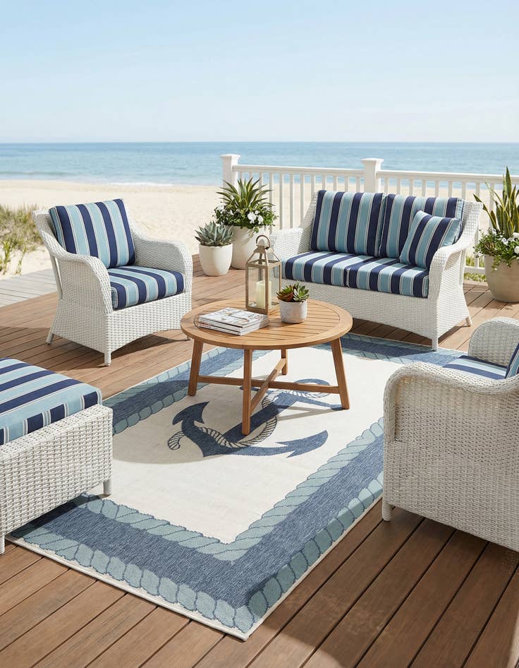 Detail image of 5' 3 x 8' Washable Coastal Indoor / Outdoor Rug