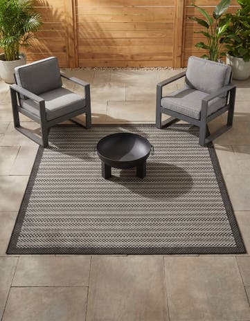 Gray Easy-Clean Border Indoor / Outdoor Square Rug