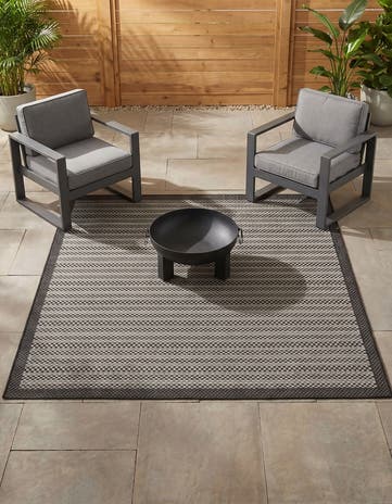 Gray Easy-Clean Border Indoor / Outdoor Square Rug