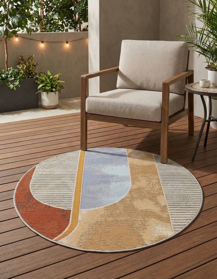 Detail image of 3' 3 x 3' 3 Washable Modern Indoor / Outdoor Round Rug