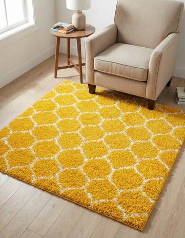 Yellow Lattice Shag Square Rug