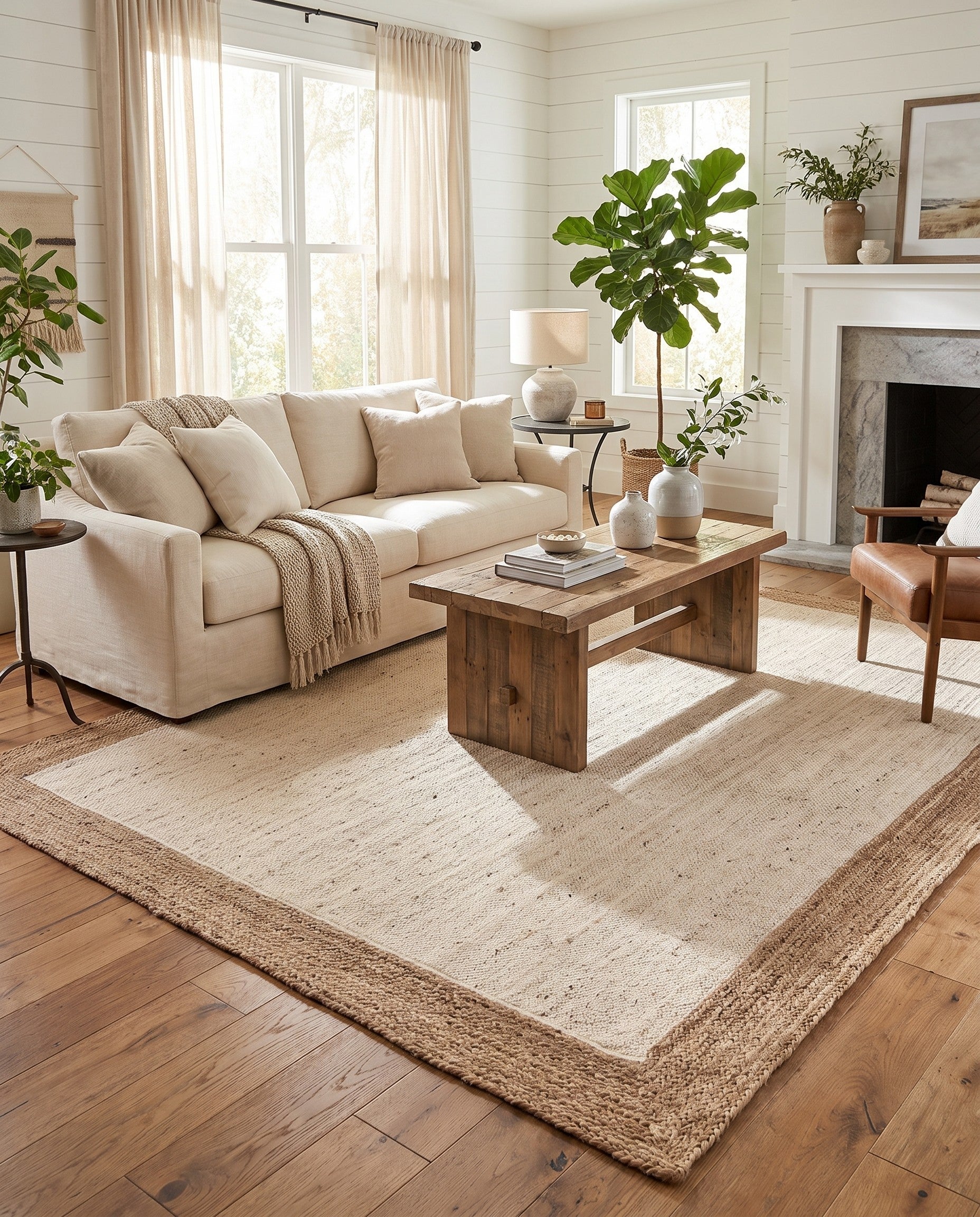 White Handmade Braided Jute Rug