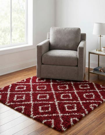 Burgundy Red Lattice Shag Square Rug