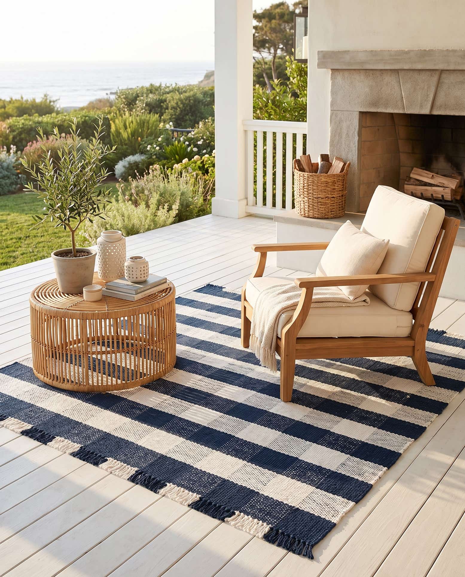 6' x 6' Easy-Clean Eco Plaid Washable Indoor / Outdoor Square Rug