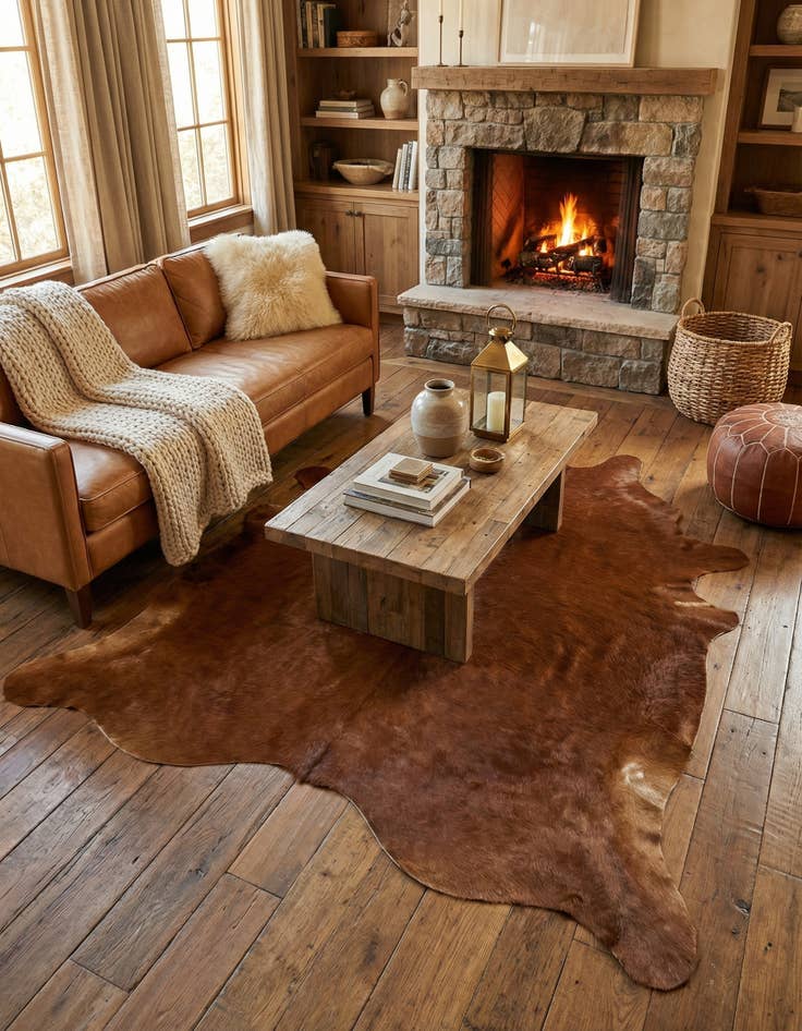 Detail image of 4' 8 x 6' 1 Cowhide Leather Rug